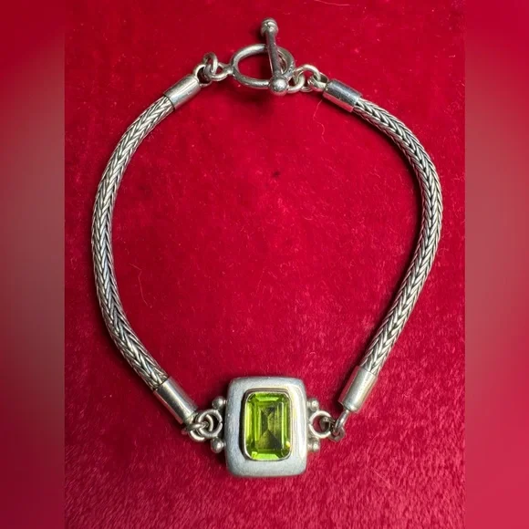 Bracelet 925 Sterling Silver Peridot Gemstone Toggle Clasp - Picture 3 of 8